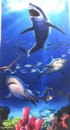 Wholesale 30" x 60" Fiber Reactive Velour Sharks Underwater Scene Beach Towels with hanger made of 100% cotton - Case of 12 @ $7.50 each
