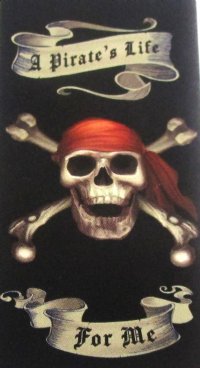 Wholesale 30" x 60" Fiber Reactive Velour A Pirate's Life For Me Beach Towels with hanger made of 100% cotton - Case of 12 @ $7.50 each