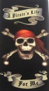 Wholesale 30" x 60" Fiber Reactive Velour A Pirate's Life For Me Beach Towels with hanger made of 100% cotton - Case of 12 @ $7.50 each