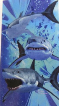 Wholesale 30" x 60" Fiber Reactive Velour Swimming Sharks Beach Towels with hanger made of 100% cotton - Case of 12 @ $7.50 each