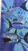 Wholesale 30" x 60" Fiber Reactive Velour Swimming Sharks Beach Towels with hanger made of 100% cotton - Case of 12 @ $7.50 each