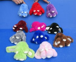 Dyed Rabbit Fur Bunny Keychain in assorted colors 5 inches long - 2 pcs @ $9.75 each; 10 pcs @ $8.75 each