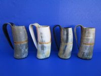 Wholesale Buffalo horn mug half carved, half polished measuring 9" and 10" tall - $30.00 each; 6 pcs @ $27.00