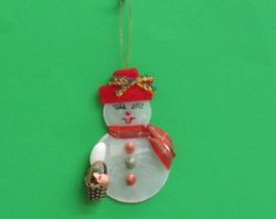 Wholesale Shell Ornaments, Capiz Shell Snowman Ornament - 10 pcs @ $1.80 each; 30 pcs @ $1.60 each