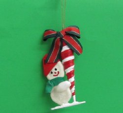 Wholesale Seabiscuit Snowman Ornaments with Turritella Candy Canes - 10 pc @ $1.80 each; 30 pcs @ 1.60 each   