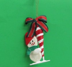 Wholesale Seabiscuit Snowman Ornaments with Turritella Candy Canes - 10 pc @ $2.75 each; 30 pcs @ 2.45 each   