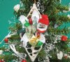 Wholesale Center Cut Trochus w/tiny shells, Santa face, holly, and tiny gift box ornament - 4 inches long - Packed: 10 pcs @ $1.60 each; Packed: 30 pcs @ $1.40 each