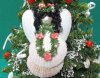 Wholesale Seashell Scallops and Cockle Shell Angel ornament with black hair and green garland necklace - 4 inches long - Packed: 10 pcs @ $1.60 each
