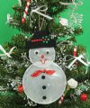 Wholesale Capiz Shell Snowman Christmas Ornament wearing a black hat Packed: 10 pcs @ $1.25 each; Packed: 25 pcs @ $1.10 each