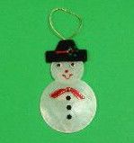 Wholesale Capiz Shell Snowman Christmas Ornament - 10 pcs @ $2.30 each; 25 pcs @ $2.05 each