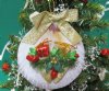 Wholesale Moon shell with tiny shells, holly, tiny gift box and gold bow ornament - 3-1/2 inches long - Packed: 10 pcs @ $1.60 each