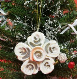 Wholesale Shell Flower Ornament made with center cut strombus conch shells 2-3/4 inches; 10 @ $2.25 each: 30 pcs @ $2.12 each