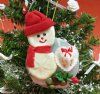 Wholesale Sea Biscuit Snowman Shell Ornaments with Heart Cockle Shell printed with "L O V E" - Packed 10 @ $1.45 ea; 