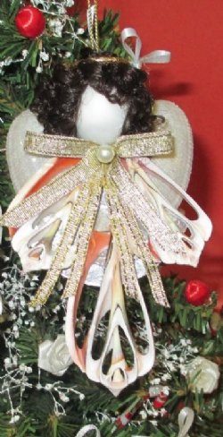 Wholesale Shell Angel Ornaments made out of Center Cut Strombus shells  - 10 pcs @ $1.90 each; 30 pcs @ $1.71 each