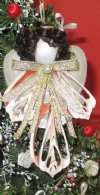Wholesale Shell Angel Ornaments made out of Center Cut Strombus shells and Donax Clams with dark hair -  Packed: 10 pcs @ $1.90 each; Packed: 30 pcs @ $1.71 each