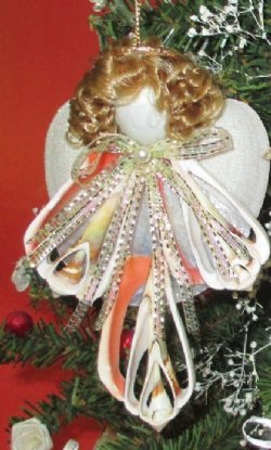 Wholesale Shell Angel Ornaments made out of Center Cut Strombus shells and Donax Clams with blonde hair -  10 pcs @ $2.50 each; 30 pcs @ $2.25 each 