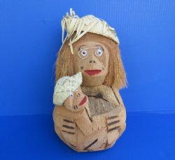 Wholesale Carved & Painted Coconut Mom & Baby Monkeys, Coconut Heads - Bag of 15 @ $3.50 each 