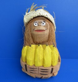 Wholesale carved and painted coconut monkey with bunch of bananas - 6 pcs @ $3.50 each