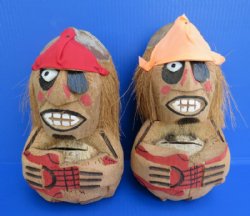 Wholesale Carved and Painted Coconut Pirate Playing Guitar - 6 pieces @ $3.50 each