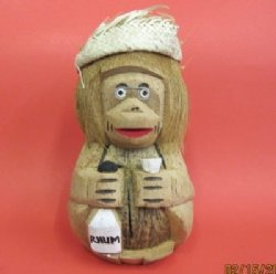 Wholesale Carved and Painted Coconut Monkeys With Rum Bottle - 15 pcs @ $3.15 each 