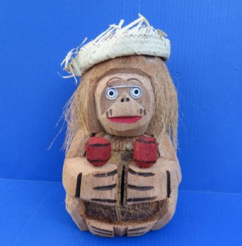 Wholesale Carved and Painted Coconut Monkeys with Maracas/Lollipop   - Bag of 12 @ $3.15 each