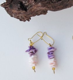 Wholesale Purple and Pink Dangle Shell Earrings - <font color=red> CLOSEOUT </font> $.50 a dozen