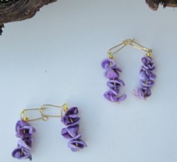 Wholesale Dangle Purple Shell Earrings made with cut purple shells - <font color=red> CLOSEOUT </font> $.50 a dozen