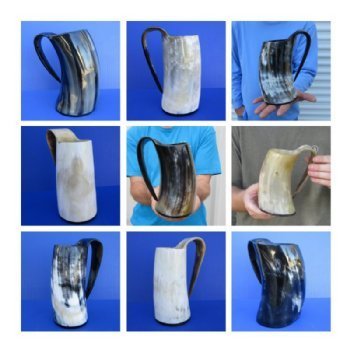 Wholesale Polished buffalo horn mug measuring 6" to 6-7/8"" tall - $19.00 each; 12 pcs @ $17.00 each  