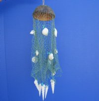 17 inch Coconut top w/Blue Fish Net Wind Chime (6 pc, 24 pc)