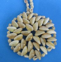 36 inches shell leis wholesale made out of nassarius shells accented with a 3" Cowrie Disc - 1 dozen @ $12.60 dz; 8 dozen @ $11.20 dz 
