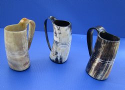 Wholesale 6 inch Carved Viking Buffalo horn mugs with 4 horizontal lines - $22 each; 8 pcs @ $19.80 each