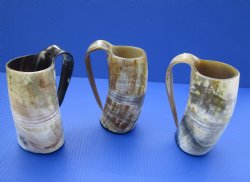 7 inch Wholesale Carved Viking Buffalo horn mugs with 4 horizontal lines - $26.00 each; 8 pcs @ $23.00 each