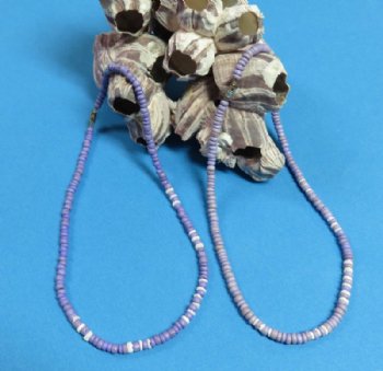 Wholesale Coconut Jewelry with Light Purple Coconut Beads and White Puka Beads 18" - $18.00 dozen; 5 dozen @ $16.20 dozen