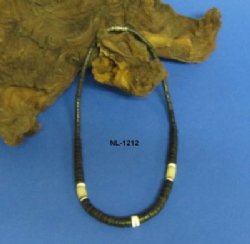 18 inches Wholesale Coconut Necklaces with Black Coconut Beads and Cream Tubes - 18" $15.00 dozen; 5 dozen @ $13.44 dozen