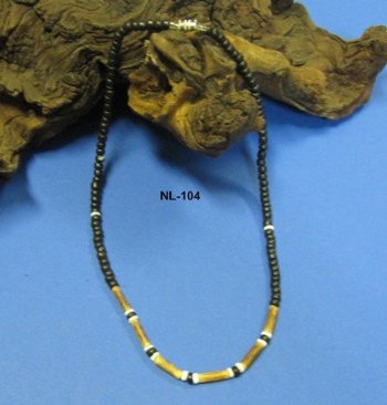 Wholesale Black Coconut Beads, Brown Tube, White Puka Shell Ankle Bracelets 9" - $4.00 a dozen
