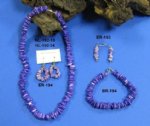 Wholesale Purple Shell Chip Necklaces, Bracelets & Earrings - 24" $5.25 dz<font color=red> Closeout </font>; 18" $9.60 dz; 7-1/2" $3.35 dz, ER <font color=red>Closeout </font> $.50 dz 