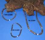 Wholesale Brown Coconut Jewelry Necklaces and Bracelets with Brown Coconut, Blue and White Beads 18" $7.80 dz; 9" $4.00 dz; 7-1/2" $4.00 dz