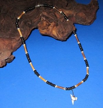 Wholesale Shark Teeth Necklaces on Brown & Black Coconut Necklaces 18" - $30.00 dozen; 5 dozen @ $27.00 dozen