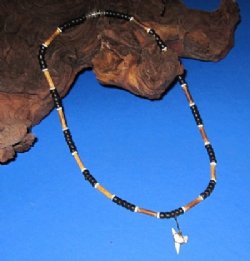 Wholesale Shark Teeth Necklaces on Brown & Black Coconut Necklaces 18" - $30.00 dozen; 5 dozen @ $27.00 dozen