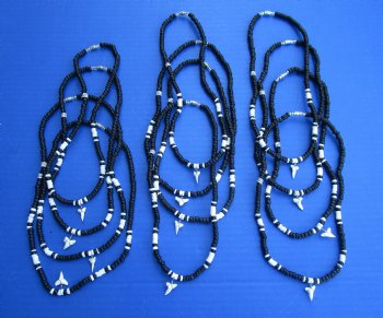 18 inch Black/White coconut bead Shark Teeth Necklaces (1 dz, 5 dz)