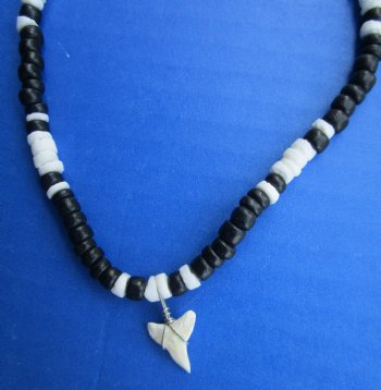 18 inch Black/White coconut bead Shark Teeth Necklaces (1 dz, 5 dz)