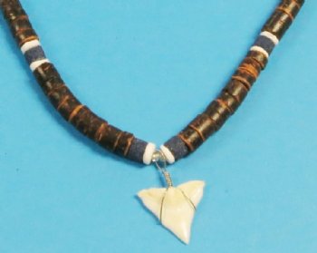 18 inch Brown coconut bead Shark Teeth Necklaces (1 dz, 5 dz)