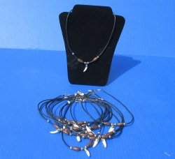 Wholesale 18 inch Alligator Tooth Necklace with silver cap & dark brown beads - 12 pcs @ $3.75 each; 48 pcs @ $3.35 each