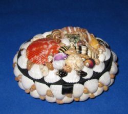 4-1/2 inches Wholesale Oval Shell Box covered with natural shells - 3 pcs @ $3.45 each; 15 or more @ $3.10 each 