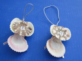 Wholesale Handcrafted Angel Seashell Christmas Ornaments 2-1/2 to 3 inches - 12 pcs @ $1.35 each; 48 pcs @ $1.20 each