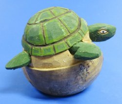 7 - 8 inches Wholesale Green Painted and Carved Coconut Turtle - Box of 6 @ $4.50 each