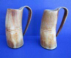 Wholesale 9 inch Natural Viking buffalo horn mugs, half carved, half buffed -  $30.00 each;  6 pcs @ $27.00 each
