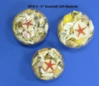 6 inches Wholesale Baskets of Seashells filled with mixed natural shells - Case of 36 @ .75 each 