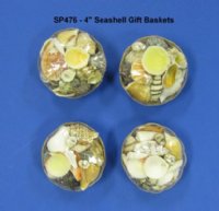 4 inches Round Baskets of Sea Shells Wholesale filled with Mixed Natural Shells - Case of 48 @ $.50 each