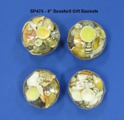 4 inch Round Basket of Shells Wholesale for Seashell gifts -12 pcs @ $.75 each